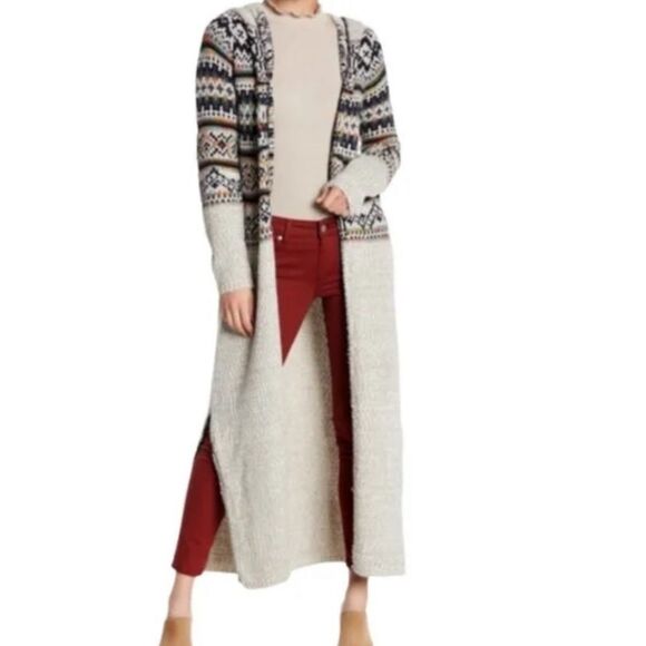 RAGA Boho Southwestern Hooded Cream Multi Color Duster Sweater Size M - Picture 1 of 11